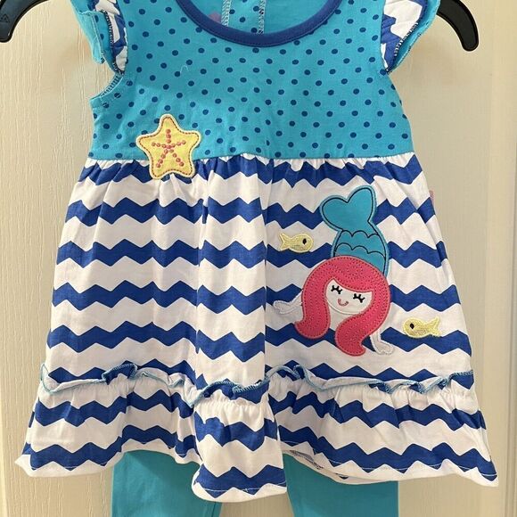 Nannette Applique Blue Mermaid Tunic and Leggings 2-PC Set Girls Size 3T NWT - Picture 3 of 13